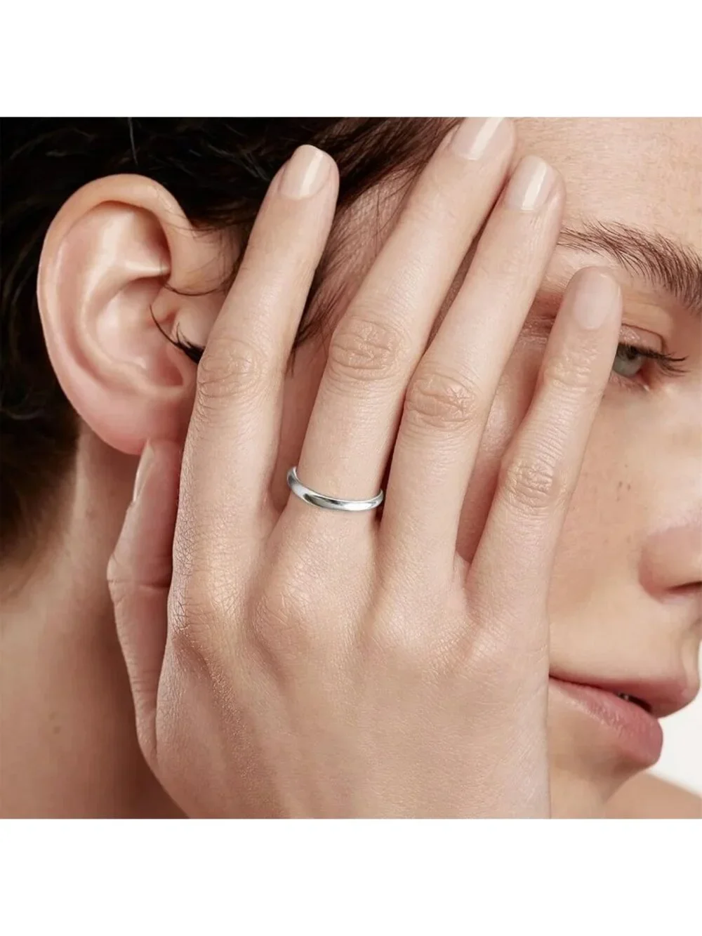 14K White Gold Plated Women's Wedding Band, 3mm Comfort Fit Sterling Silver Ring